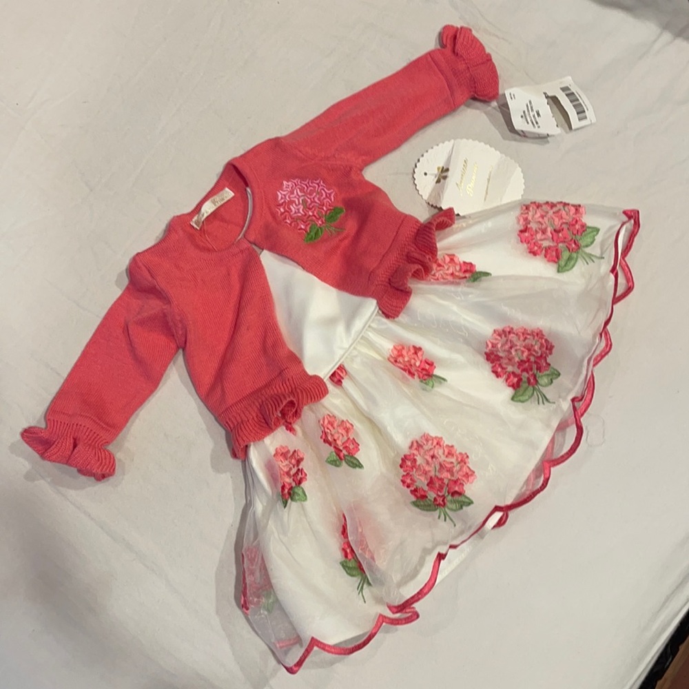 Two piece white dress with pink sweater nwt